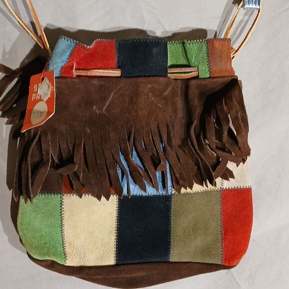 Vintage leather patchwork purse / handbag western broken arrow nwt old stock 70s